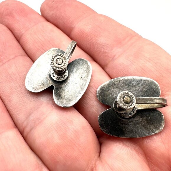 Mexico Womens Earrings Sterling Silver Amethyst Coffee Bean Design Screw Back - Picture 4 of 6